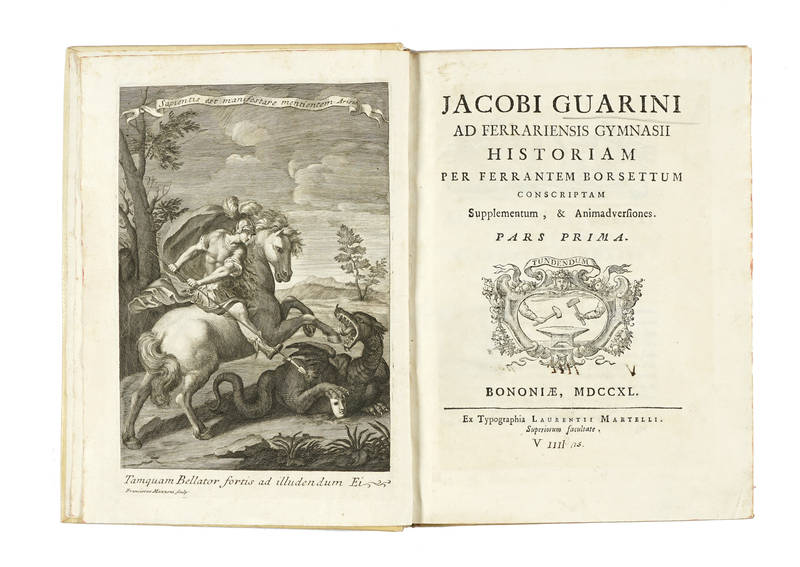 Jacobi Guarini ad Ferrariensis Gymnasii Historiam per Ferrantem Borsettum conscriptam. Supplementum, & Animadversiones. Pars Prima (-Pars Secunda). Jacobi Guarini ad Ferrariensis Gymnasii Historiam per Ferrantem Borsettum conscriptam. Supplementum, & Animadversiones. Pars Prima (-Pars Secunda).