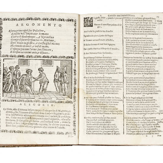 Orlando Furioso, con gli Argomenti in ottava Rima di M. Lodovico Dolce, et con le Allegorie a ciascun Canto di Tommaso Porcacchi...