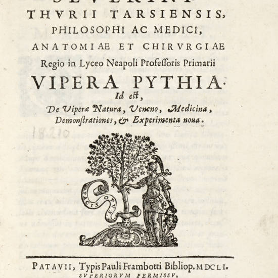 Vipera Pythia id est, De Viperae Natura, Veneno, Medicina, Demonstrationes, et Experimenta nova.