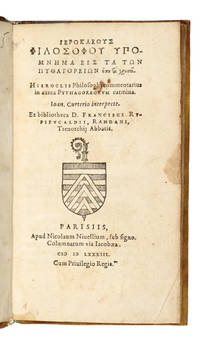 Hieroclis Philosophi commentarius / in aurea Pythagoreorum carmina./ Ioan Curterio interprete./...