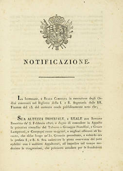 Notificazione dalla Imperiale e Reale Consulta li 21 Agosto 1826.
