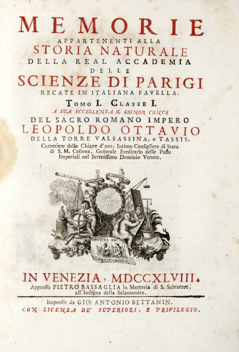 Memorie appartenenti alla Storia Naturale della Real Accademia delle Scienze di Parigi recate in Italiana favella. Tomo I - XI.