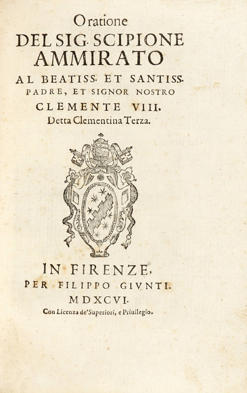 Oratione, al Beatiss. et Santiss. Padre, et Signor nostro Clemente VIII, detta Clementina Terza.