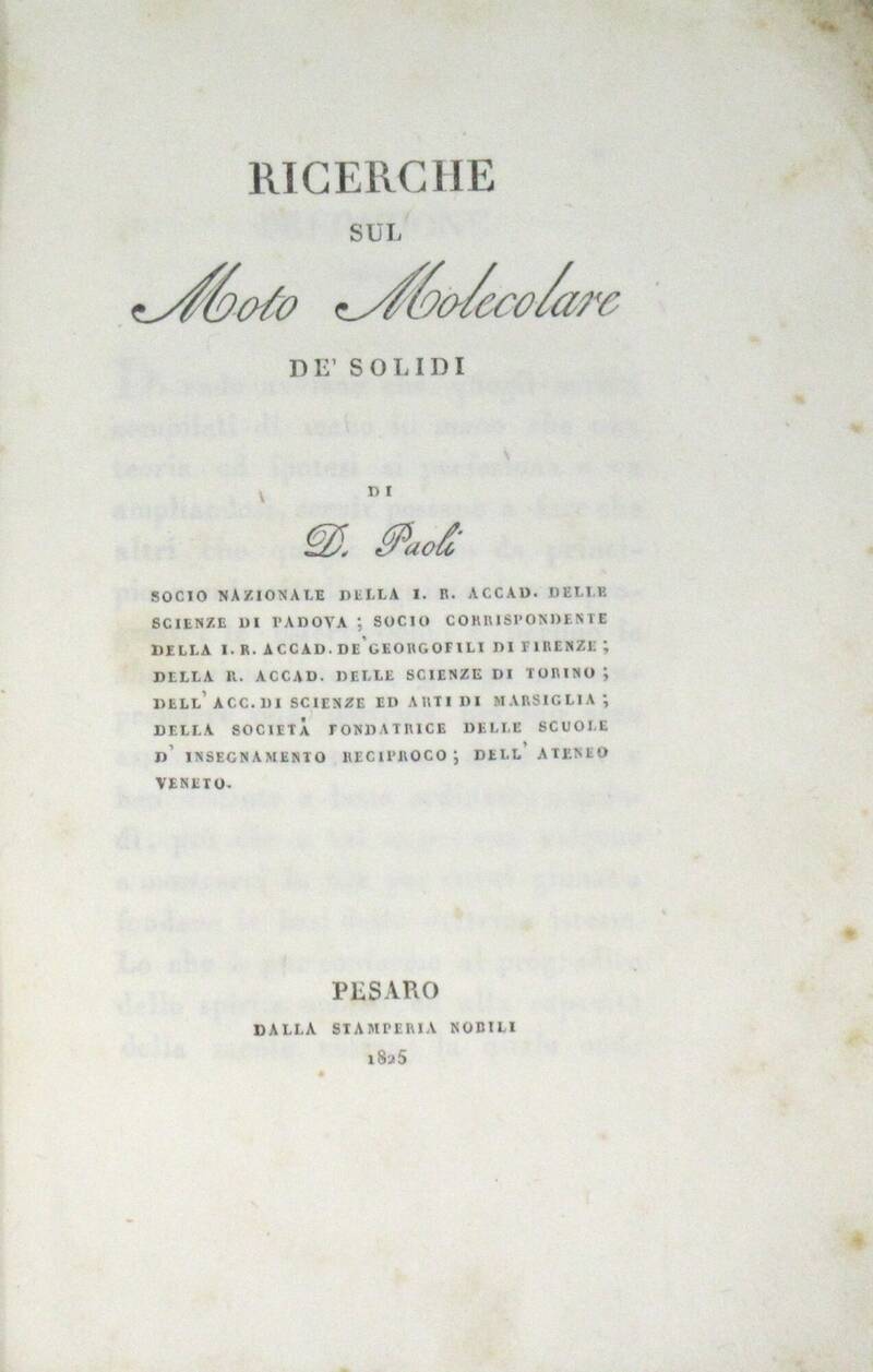 Ricerche sul moto molecolare de' solidi...