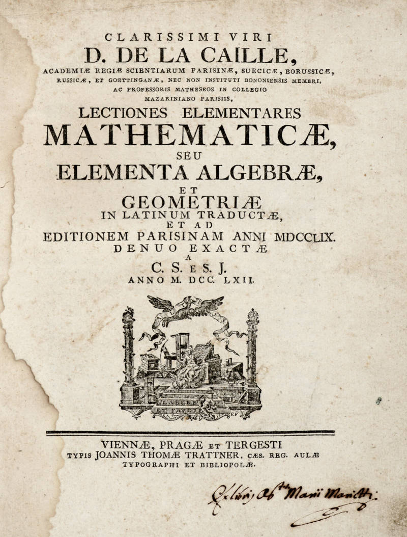 Lectiones elementaires mathematicae, seu Elementa algebrae et geometriae, in latinum traductae et ad editionem parisianam anni MDCCLIX denuo exactae. Lectiones elementaires mathematicae, seu Elementa algebrae et geometriae, in latinum traductae et ad editionem parisianam anni MDCCLIX denuo exactae.