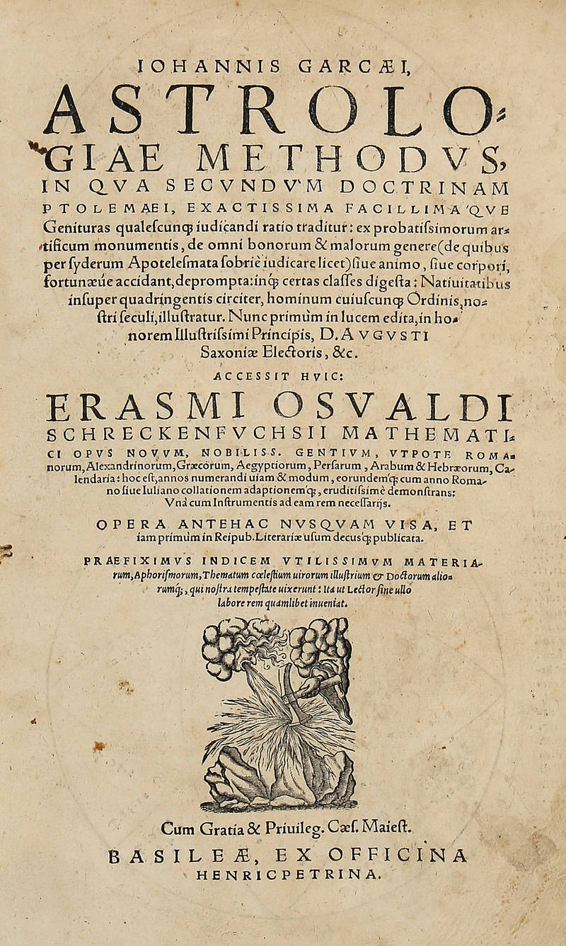 Astrologiae methodus, in qua secundum doctrinam Ptolomaei, exactissima facillimaque Genituras qualecuncq. iudicandi ratio traditur... Accessit huic Erasmi Osvaldi Schreckenfuchsii mathematici Opus novum...