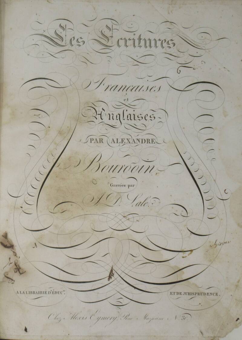 Les écritures Françaises et Anglaises par A. B., gravées par J.D. Lale.