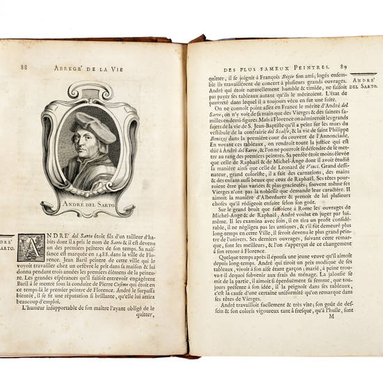 Abrégé de la vie des plus fameaux Peintres, avec leurs portraits gravés en taille-douce, les indications de leurs principaux ouvrages, quelques réflexions sur leurs caractéres, et la maniere de connoître les desseins des grands maîtres. (Prémiere-