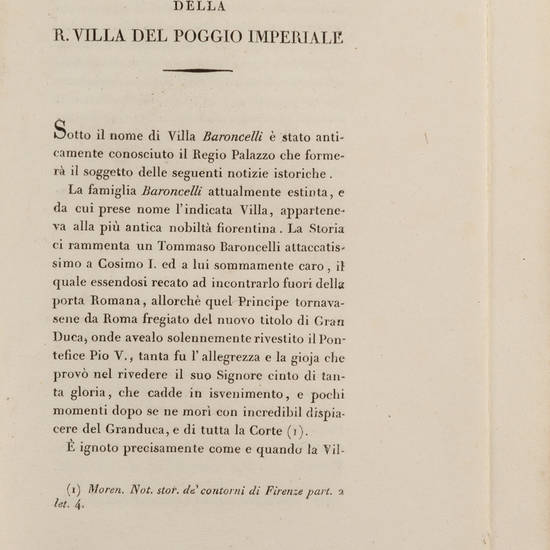 Notizie storiche dei Palazzi, e Ville appartenenti alla I.E.R. Corona di Toscana.