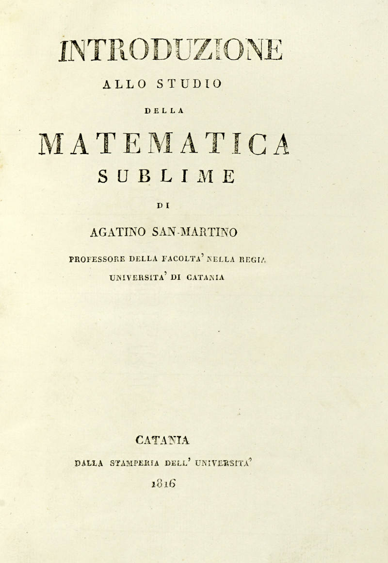 Introduzione allo studio della matematica sublime.