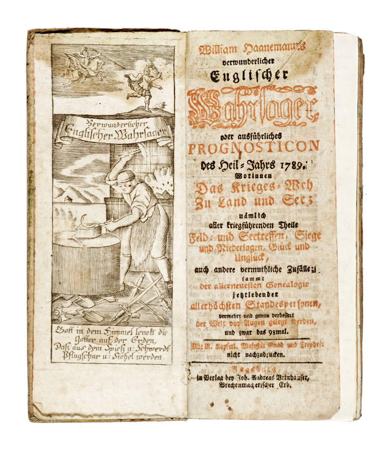 Verwunderlicher englischer Wahrsager oder ausführliches Prognosticon des heil-Jahres 1789... samt der allerneuesten Genealogie jetztlebender allerhöchsten Standespersonen.