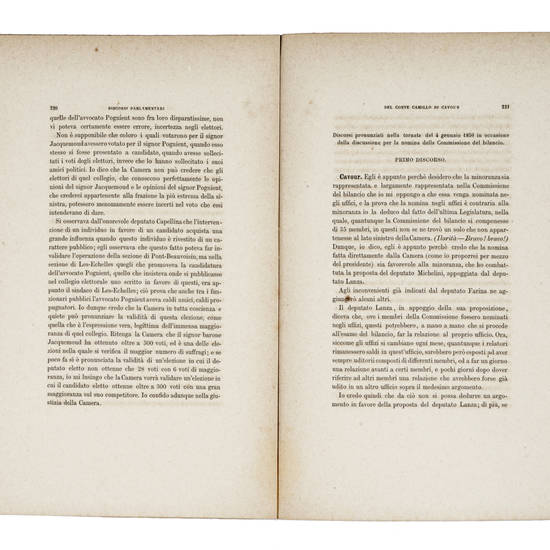 Discorsi parlamentari, raccolti e pubblicati per ordine della Camera dei Deputati. Volume Primo (1848-50); Volume Secondo (1850-51); Volume Terzo (1851); Volume Quarto (1851).