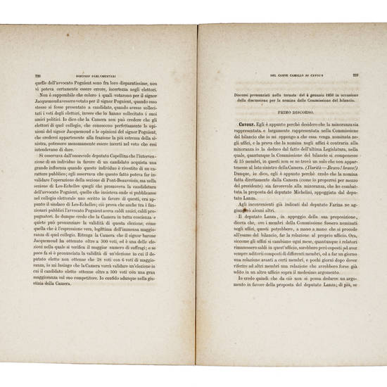 Discorsi parlamentari, raccolti e pubblicati per ordine della Camera dei Deputati. Volume Primo (1848-50); Volume Secondo (1850-51); Volume Terzo (1851); Volume Quarto (1851).
