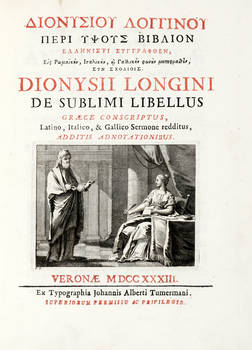 De Sublimi Libellus. Graece conscriptus, Latino, Italico, et Gallico Sermone redditus, additis adnotationibus.