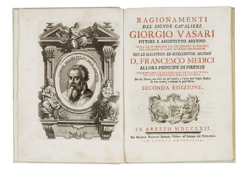 Ragionamenti, sopra le invenzioni da lui dipinte in Firenze nel Palazzo di Loro Altezze Serenissime con lo Illustriss. ed Eccellentiss. Signore D. Francesco Medici allora Principe di Firenze, insieme con la invenzione della pittura da lui cominciata nella