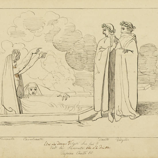La Divina Commedia di Dante Alighieri, cioè l’Inferno, il Purgatorio, ed il Paradiso. Composto da Giovanni Flaxman scultore inglese, e tratto dall’incisione di Tommaso Piroli romano da Francesco Vason l’anno 1838. (Segue: ) N.7 tavole fatte sulla i La Divina Commedia di Dante Alighieri, cioè l’Inferno, il Purgatorio, ed il Paradiso. Composto da Giovanni Flaxman scultore inglese, e tratto dall’incisione di Tommaso Piroli romano da Francesco Vason l’anno 1838. (Segue: ) N.7 tavole fatte sulla i