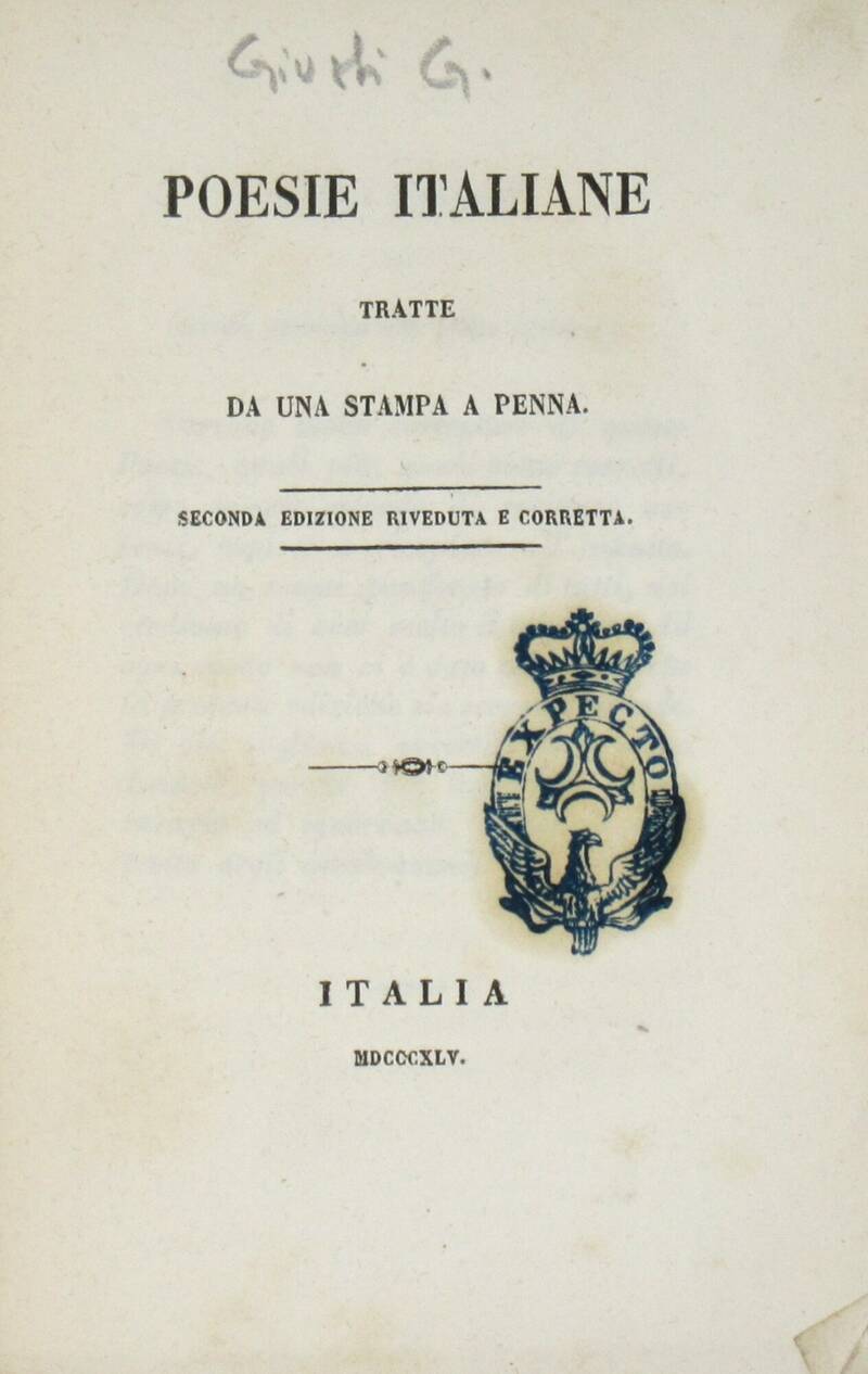 Poesie italiane tratte da una stampa a penna. Seconda edizione riveduta e corretta.