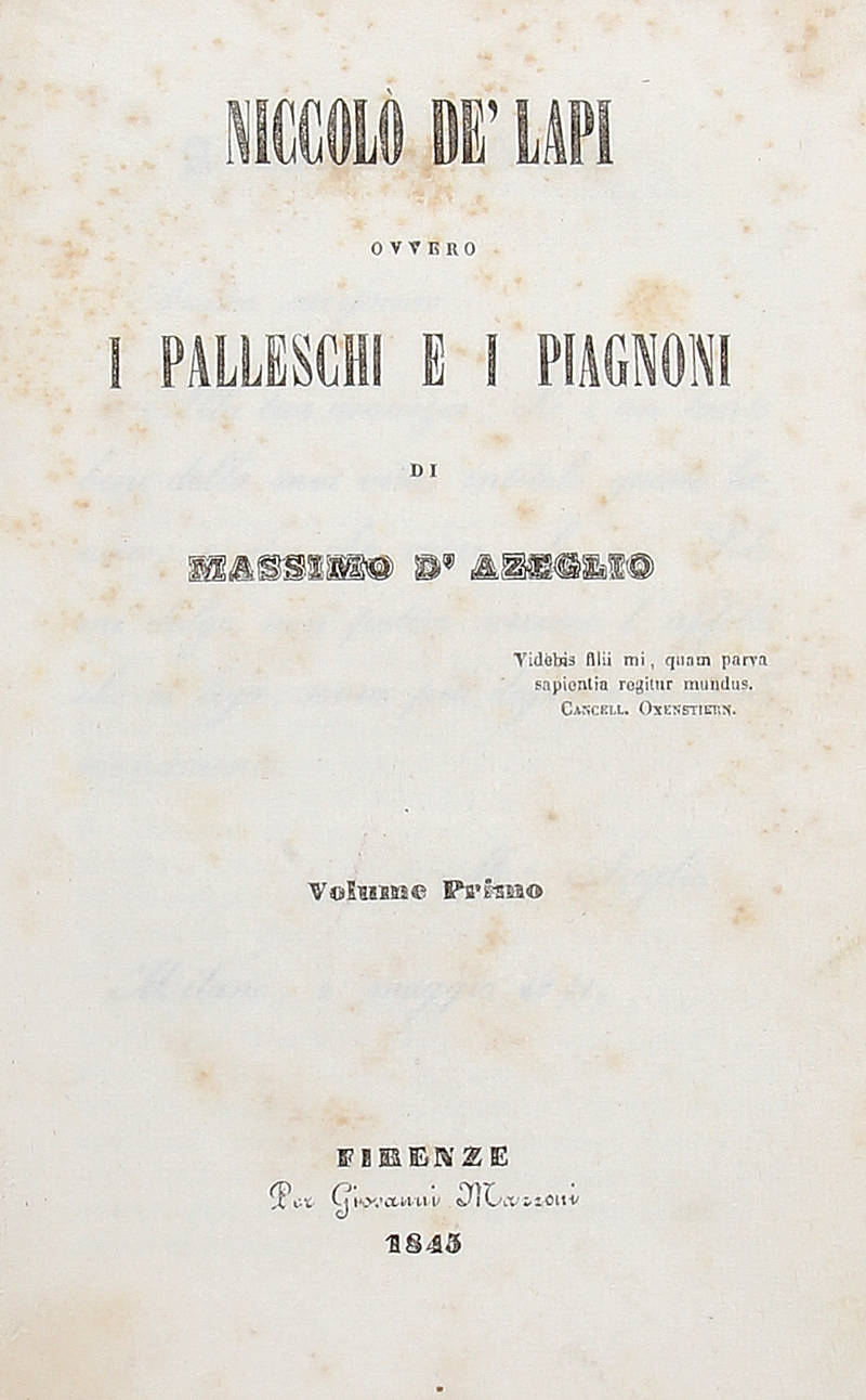 Niccolò de' Lapi ovvero i Palleschi e i Piagnoni. (Voll. I-II).