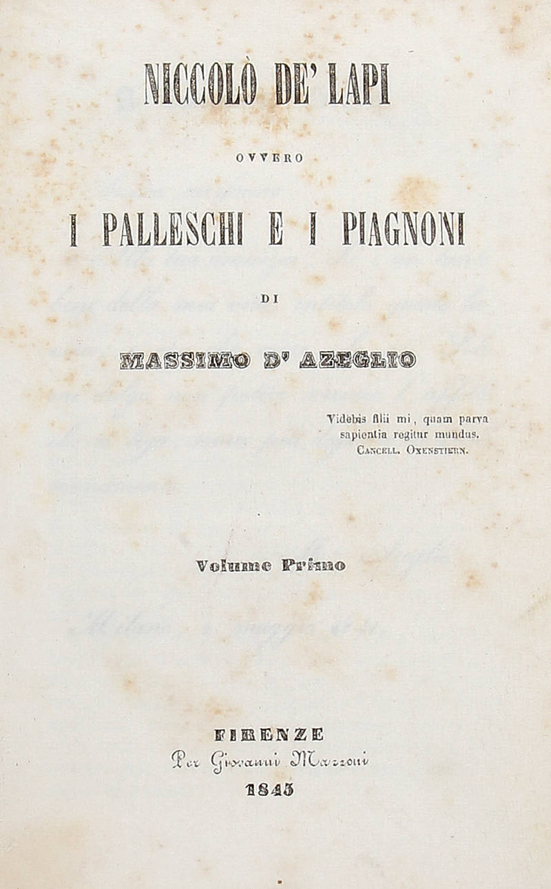 Niccolò de' Lapi ovvero i Palleschi e i Piagnoni. (Voll. I-II). Niccolò de' Lapi ovvero i Palleschi e i Piagnoni. (Voll. I-II).