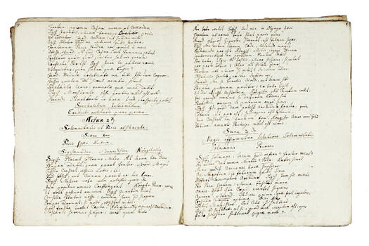 Promulgatio estivales anno 1729, Oeniponti. A' minore Congregatione oenipontana prasive plurime Reverendo patre Franc. Xaverio Manhart exhibita. (Segue:) Altro lavoro teatrale in 2 atti, in latino, di carattere religioso. Promulgatio estivales anno 1729, Oeniponti. A' minore Congregatione oenipontana prasive plurime Reverendo patre Franc. Xaverio Manhart exhibita. (Segue:) Altro lavoro teatrale in 2 atti, in latino, di carattere religioso.