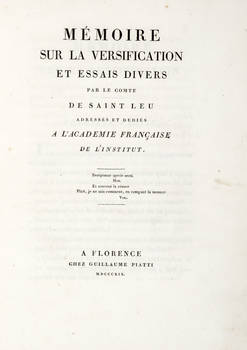 Mémoire sur la versification et essais divers...(Tomo I e II).