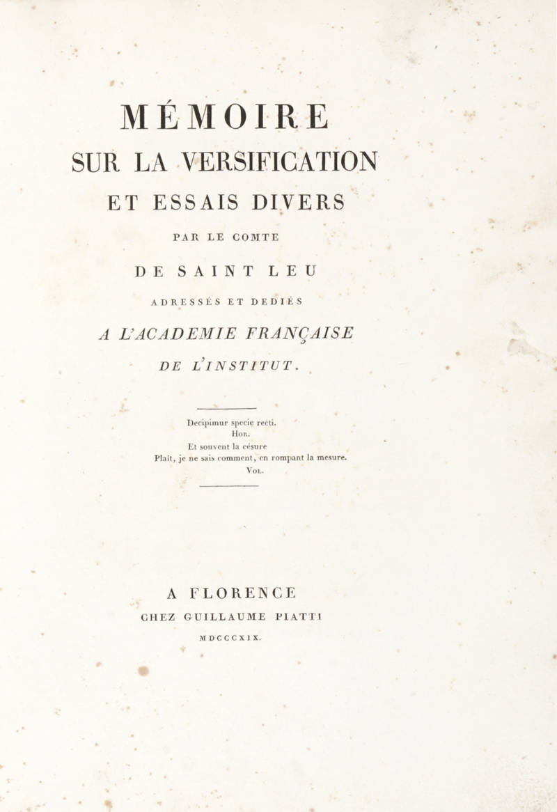 Mémoire sur la versification et essais divers...