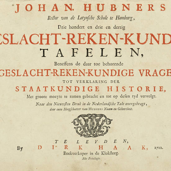 Geslacht-Reken-Kundige, Tafelen, Beneffens de daar toe behorende Geslacht-Reken-Kundige Vragen, tot Verklaring der Staatkundige Historie... Geslacht-Reken-Kundige, Tafelen, Beneffens de daar toe behorende Geslacht-Reken-Kundige Vragen, tot Verklaring der Staatkundige Historie...