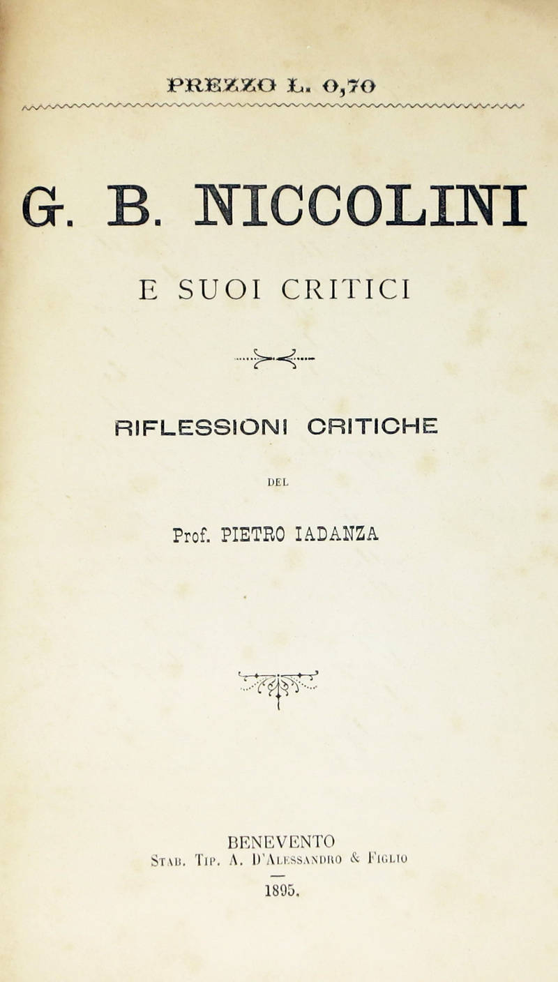 G.B. Niccolini e i suoi critici. Riflessioni critiche.