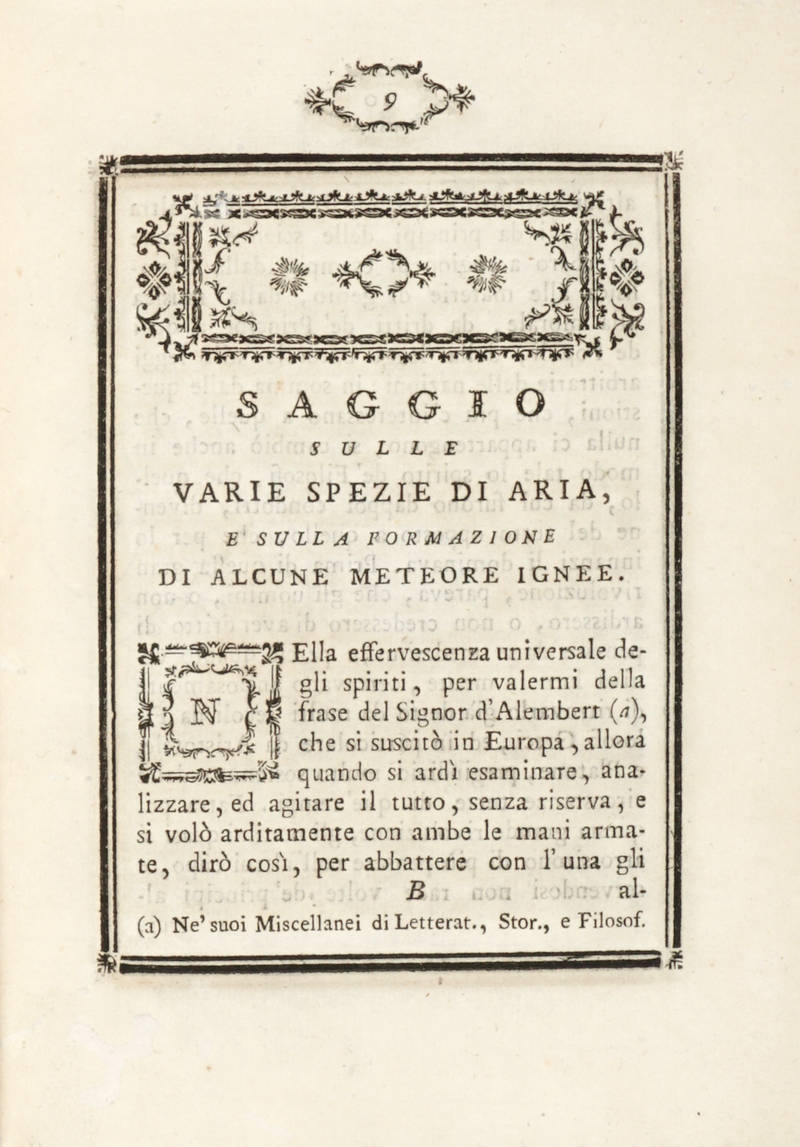 Saggio sulle varie spezie di aria, e sulla formazione di alcune meteore ignee...