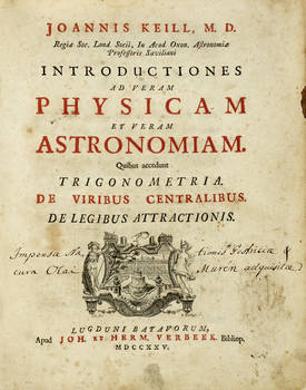 Introductiones ad veram Physicam et veram Astronomiam. Quibus accedunt Trigonometria de viribus centralibus de legibus attractionis.