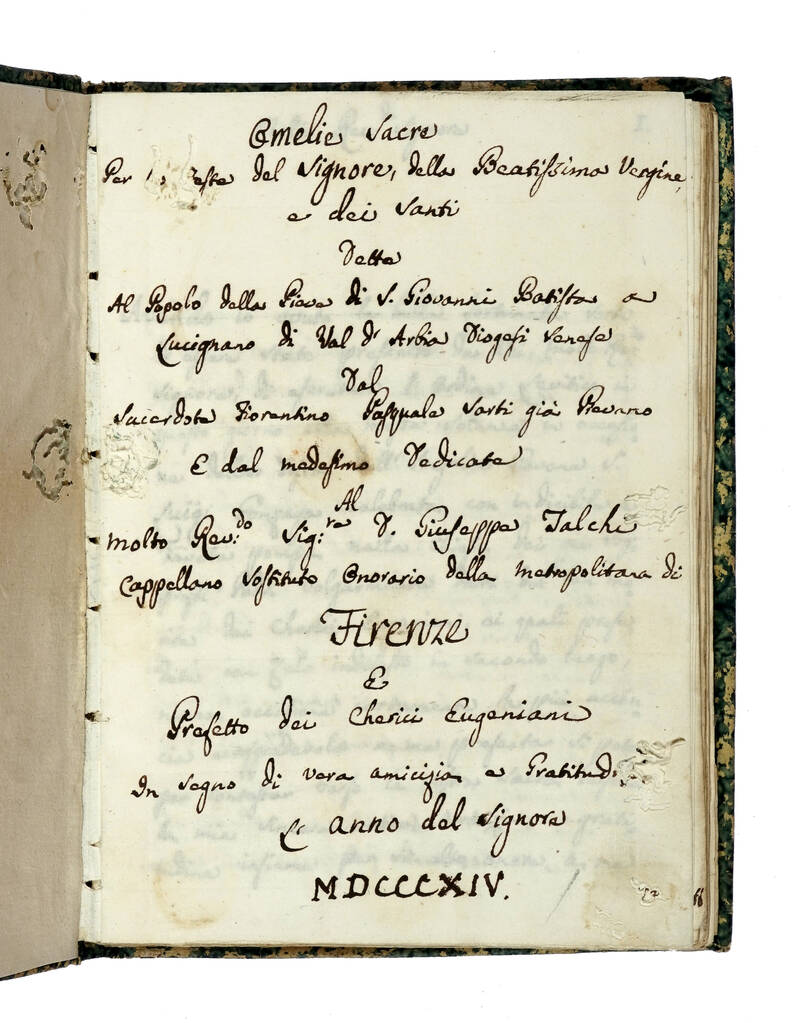Omelie sacre per le feste del Signore, della Beatissima Vergine e dei Santi, dette al Popolo della Pieve di S. Giovanni Batista a Lucignano in Val d'Arbia, Diocesi senese, dal sacerdote fiorentino Pasquale Sarti già Pievano e dal medesimo dedicate al mol