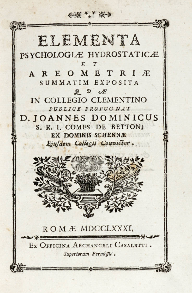 Elementa psychologiae hydrostaticae et areometriae summatim exposita...