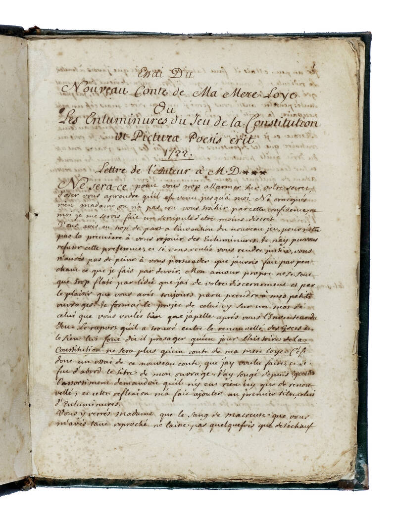 Essai de Nouveau Conte de Ma Mere Loye Ou Les Enluminures du Jeu de la Constitution Ut Pictura Poesis erit. 1722. Essai de Nouveau Conte de Ma Mere Loye Ou Les Enluminures du Jeu de la Constitution Ut Pictura Poesis erit. 1722.