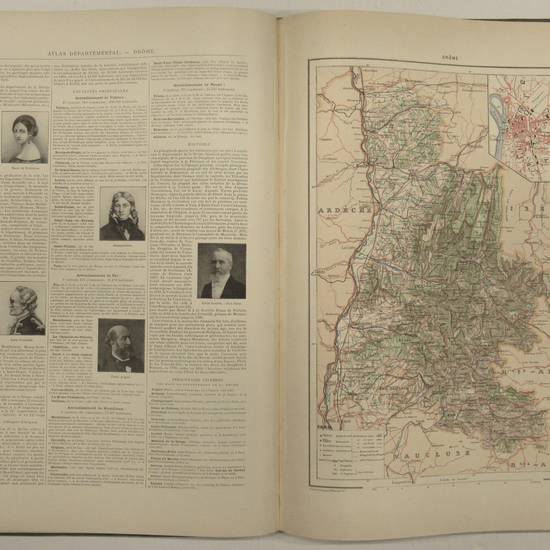 Atlas départemental Larousse. 850 gravures-100 cartes en couleurs-10 cartes en noir.