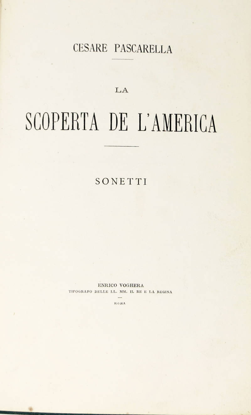 La scoperta dell'America. Sonetti. La scoperta dell'America. Sonetti.