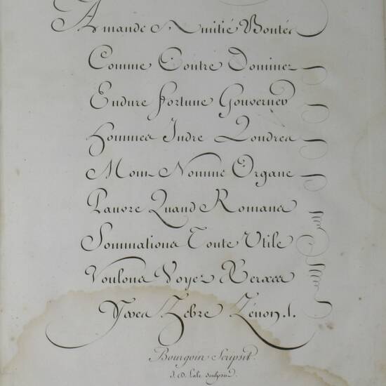 Les écritures Françaises et Anglaises par A. B., gravées par J.D. Lale.