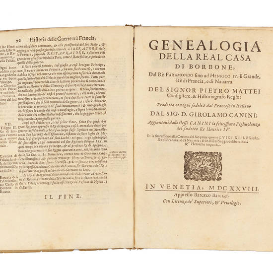 Historia verace delle guerre seguite frà le due gran Corone di Francia, e di Spagna (Unitovi:)...con la Genealogia della Real Casa di Francia dal Re Faramondo sino al vivente Re Luigi XIV. il Giusto...(Unitovi:) Zampini Matteo. De gli Stati di Francia e Historia verace delle guerre seguite frà le due gran Corone di Francia, e di Spagna (Unitovi:)...con la Genealogia della Real Casa di Francia dal Re Faramondo sino al vivente Re Luigi XIV. il Giusto...(Unitovi:) Zampini Matteo. De gli Stati di Francia e